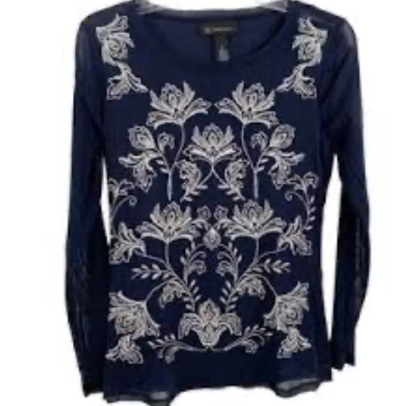 INC international concepts Y2k blue floral sheer mesh embroidered top - Picture 4 of 8